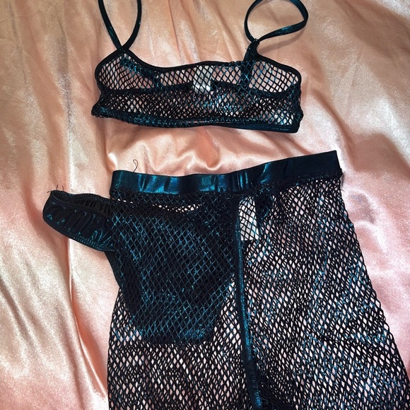 Club Exx Mesh Biker Shorts Three Piece Set Turquoise - Picture 3 of 3